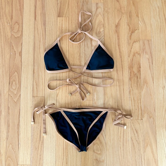 vix by Paula Hermanny Wrap Top String Bikini Set, Black and Tan, Medium - Picture 2 of 9